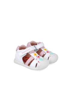 White leather prewalker sandals with design