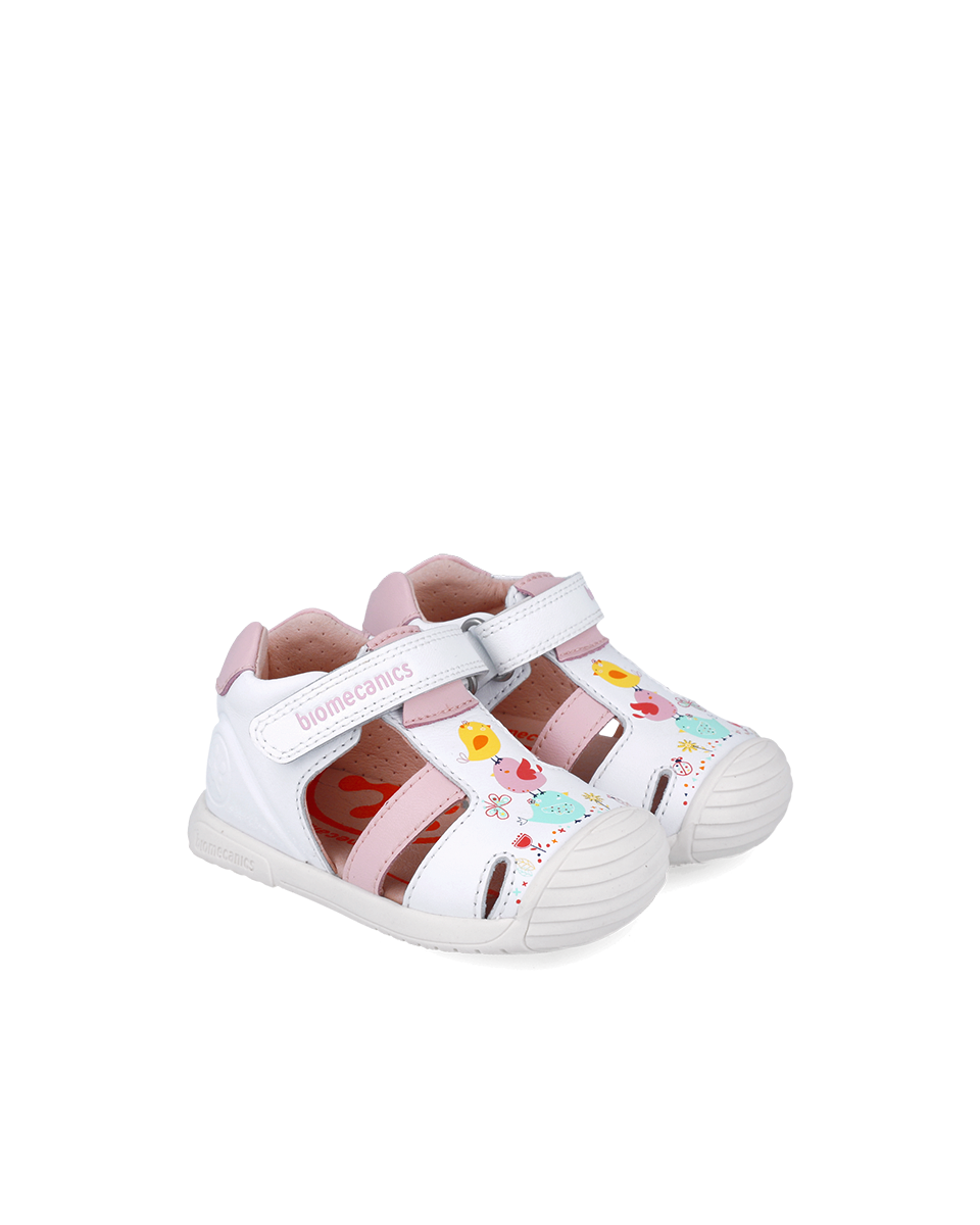 White leather prewalker sandals with design