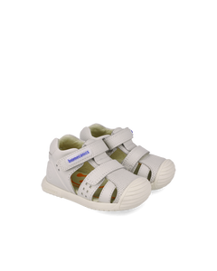 Beige leather prewalker sandals with front velcro