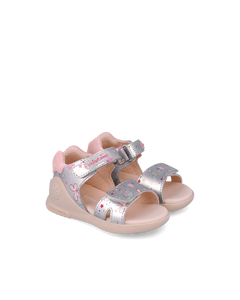 Silver printed leather prewalker sandals