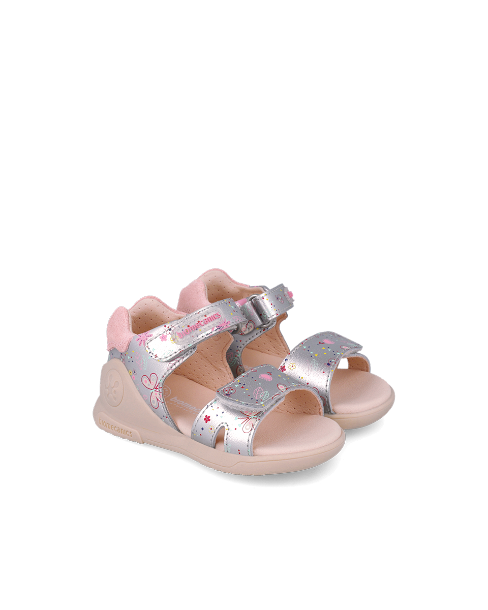 Silver printed leather prewalker sandals