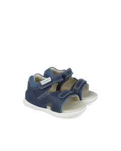 Navy leather prewalker sandals with velcro straps