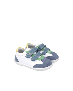 White and indigo leather barefoot sneaker