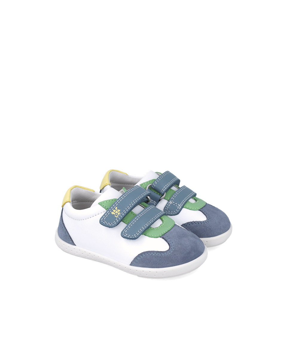 White and indigo leather barefoot sneaker