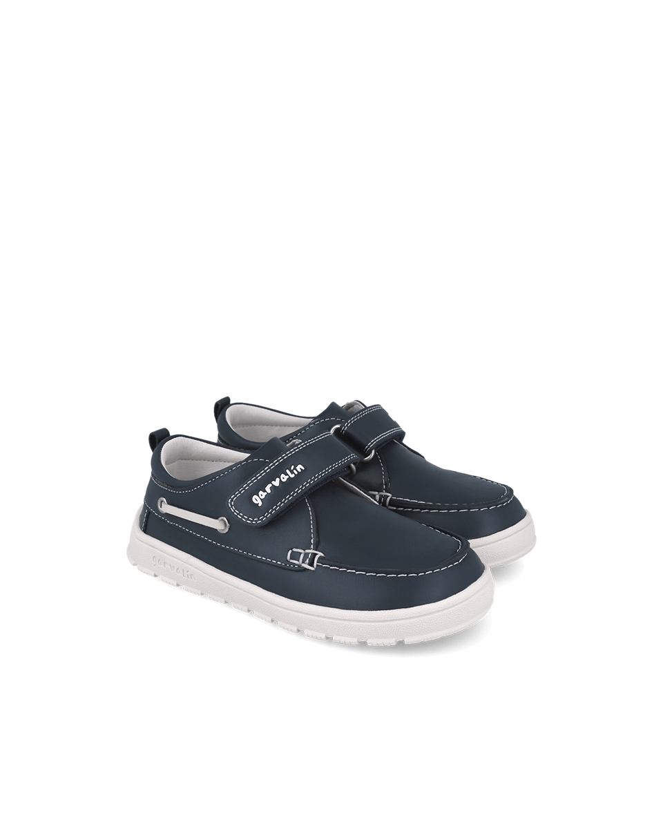 Navy leather topsider with velcro
