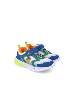 White and royal blue mesh light up sneaker