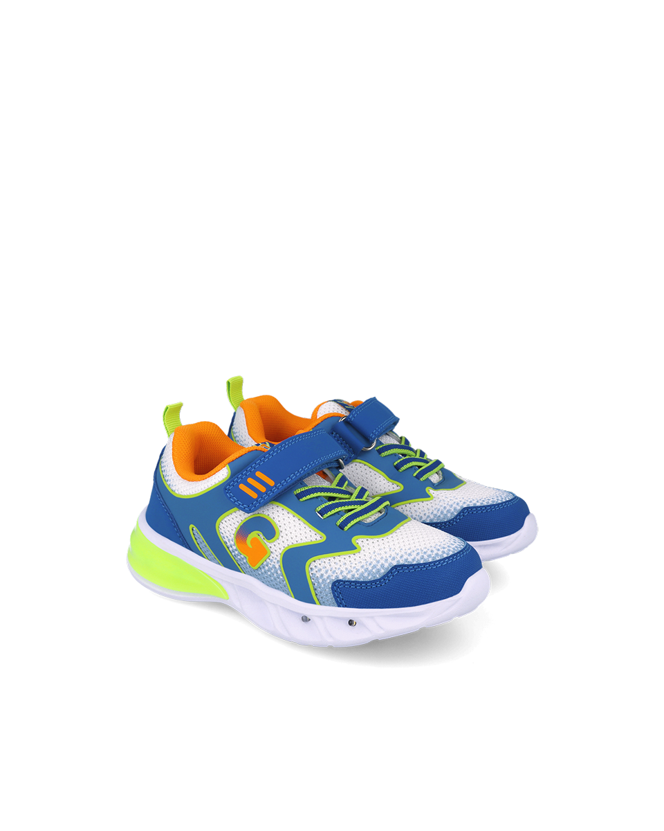 White and royal blue mesh light up sneaker