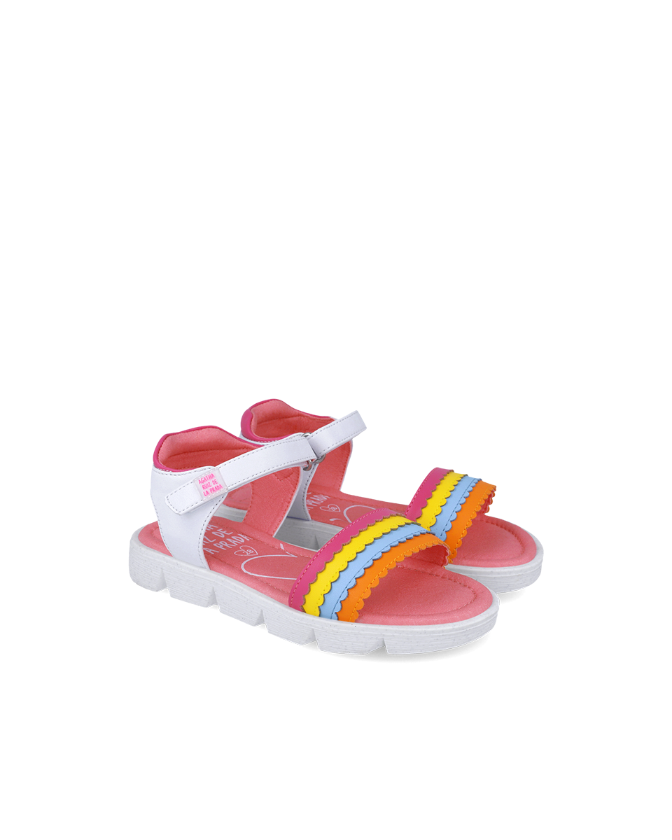 White sandals with multicolor stripes