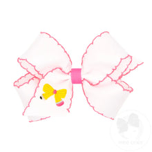 Load image into Gallery viewer, Back to School Moonstitch Edge Grosgrain Hair Bow with Embroidery
