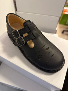 Black double straps with buckles school shoe chunky sole (25)