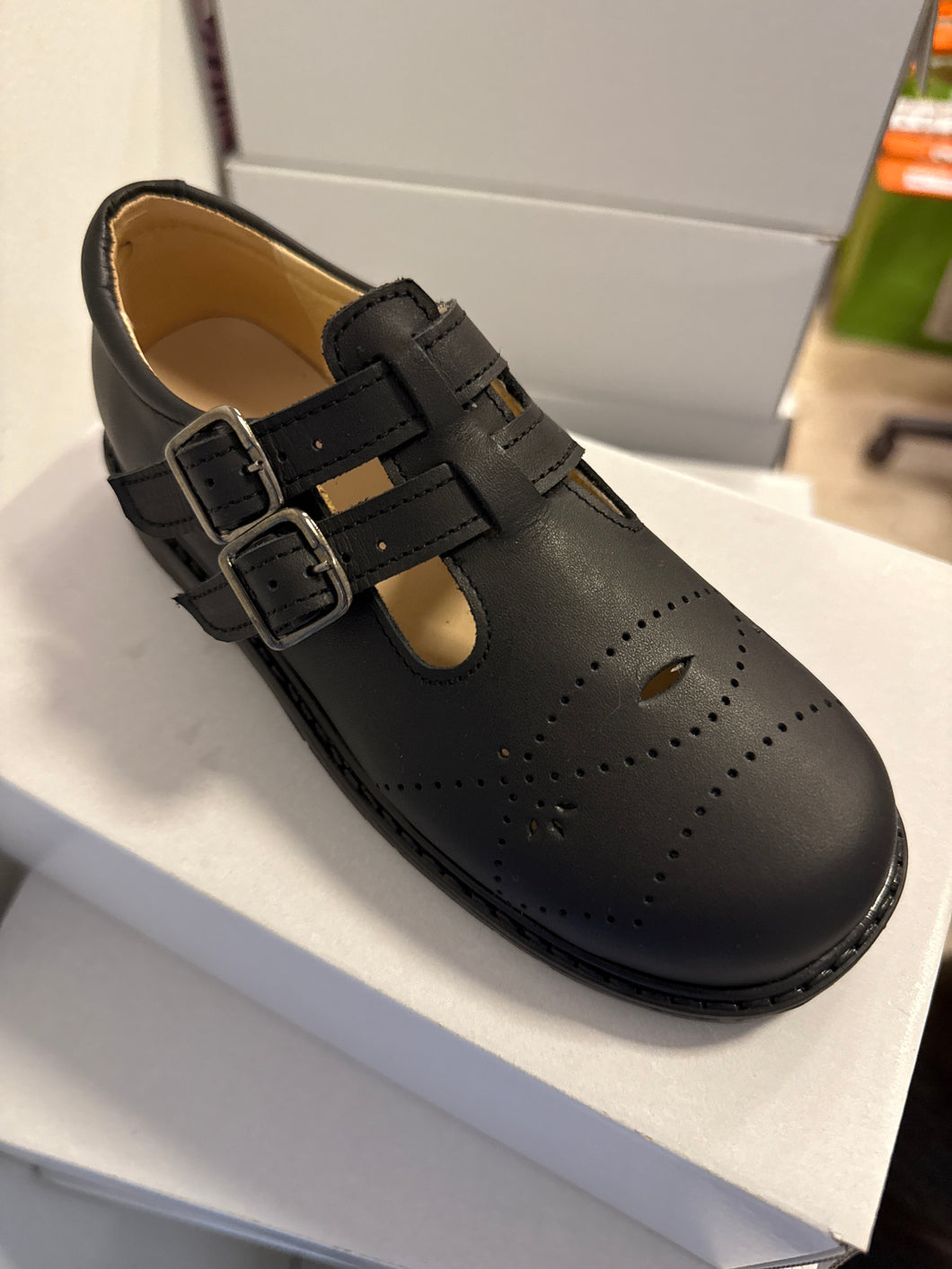 Black double straps with buckles school shoe chunky sole (25)