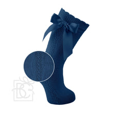 Load image into Gallery viewer, Fine Openwork Knee High Scottish Yarn Socks with Bow
