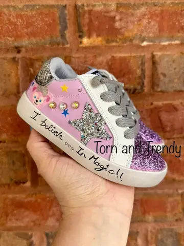 Purple with glitter star slip on sneaker