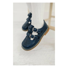 Load image into Gallery viewer, Navy double velcro strap school shoe
