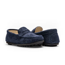 Load image into Gallery viewer, Navy blue suede penny loafer
