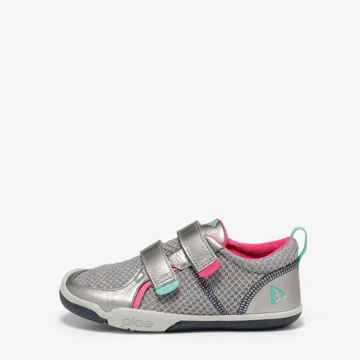 Silver with fuschia/aqua details sneaker