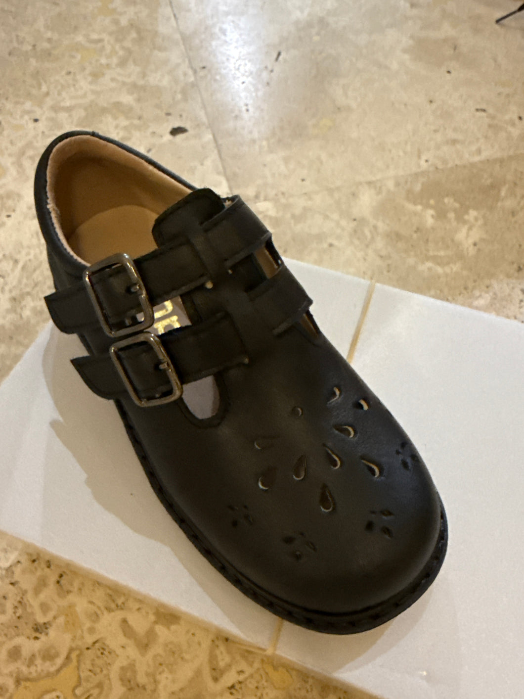 Black double straps with velcro school shoe chunky sole (21)