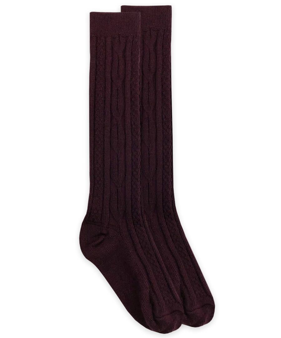 Cable knit knee high sock