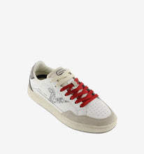 Load image into Gallery viewer, White leather sneaker with silver glitter V
