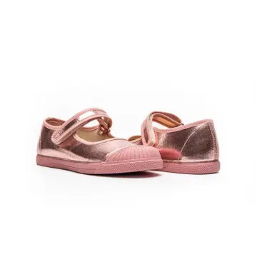 Mika pink metallic mary janes with rubber toe