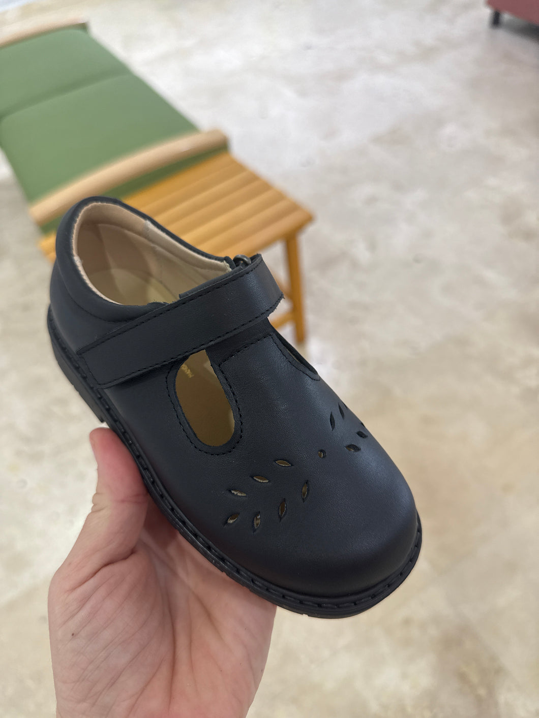 Black t-strap velcro school shoe with chunky sole (26)