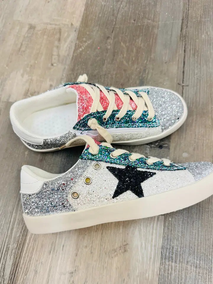 Multi glitter star slip on sneakers