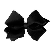Load image into Gallery viewer, Scalloped Edge Faux Velvet Overlay bow
