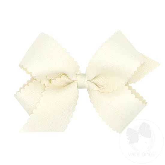 Antique white scalloped edge grosgrain bow