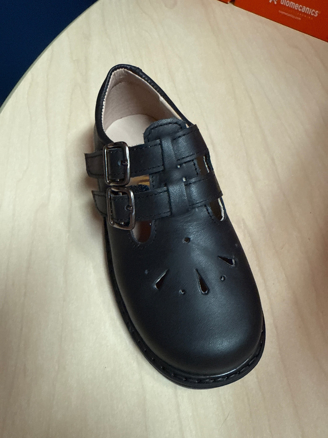 Black double straps with velcro school shoe chunky sole (22)