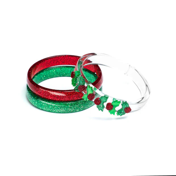 Mistletoe pearlized glitter bangles set