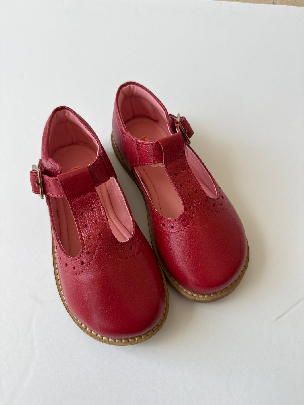 Red leather tstrap shoe