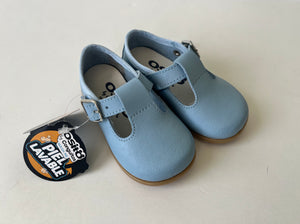 Blue leather tstrap shoe