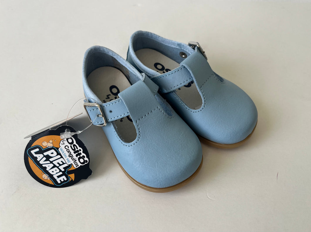 Blue leather tstrap shoe