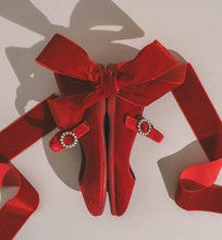 Load image into Gallery viewer, Red velvet mary jane with crystal buckle

