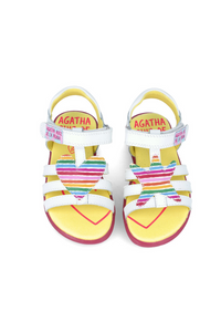 White twin leather sandal with heart and star