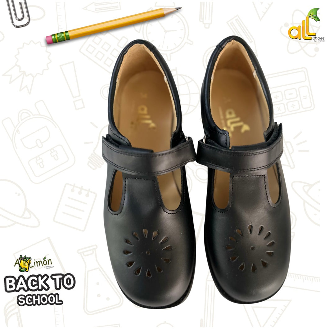 Black t-strap velcro school shoe(18)