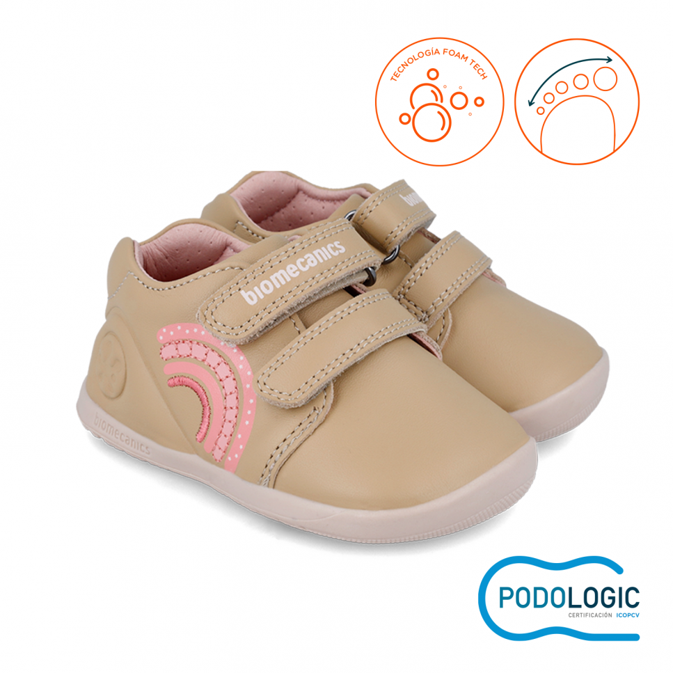 Beige with rainbow double velcro leather prewalker