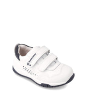 Load image into Gallery viewer, White double velcro sneaker with navy details

