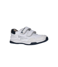 Load image into Gallery viewer, White double velcro sneaker with navy details
