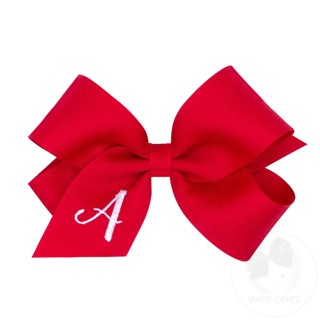 Red with white initial grosgrain bow