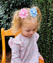 Load image into Gallery viewer, Grosgrain Petal Flower Hair Clip with Button Center
