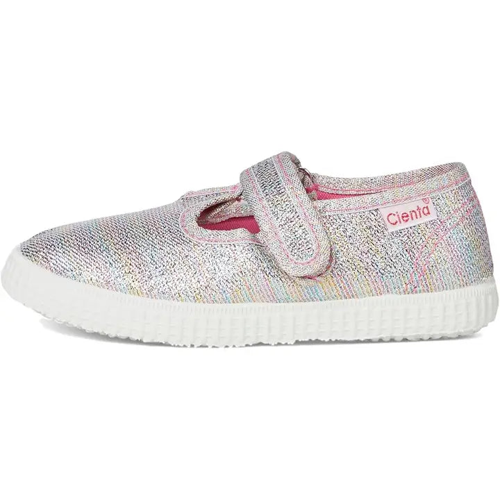 Multicolor sparkle velcro t-strap shoe