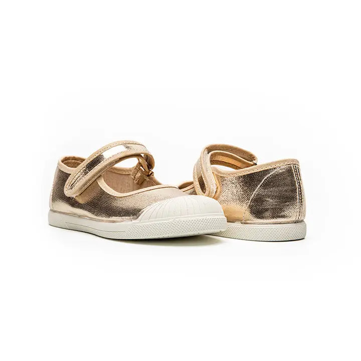 Mika gold metallic mary janes with rubber toe