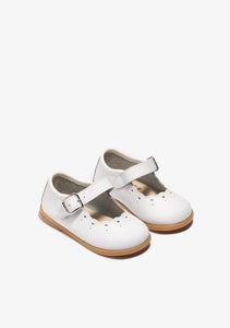 White buckle leather mary jane