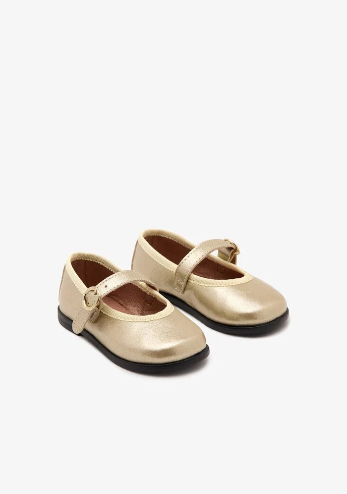 Gold leather mary jane with buckle