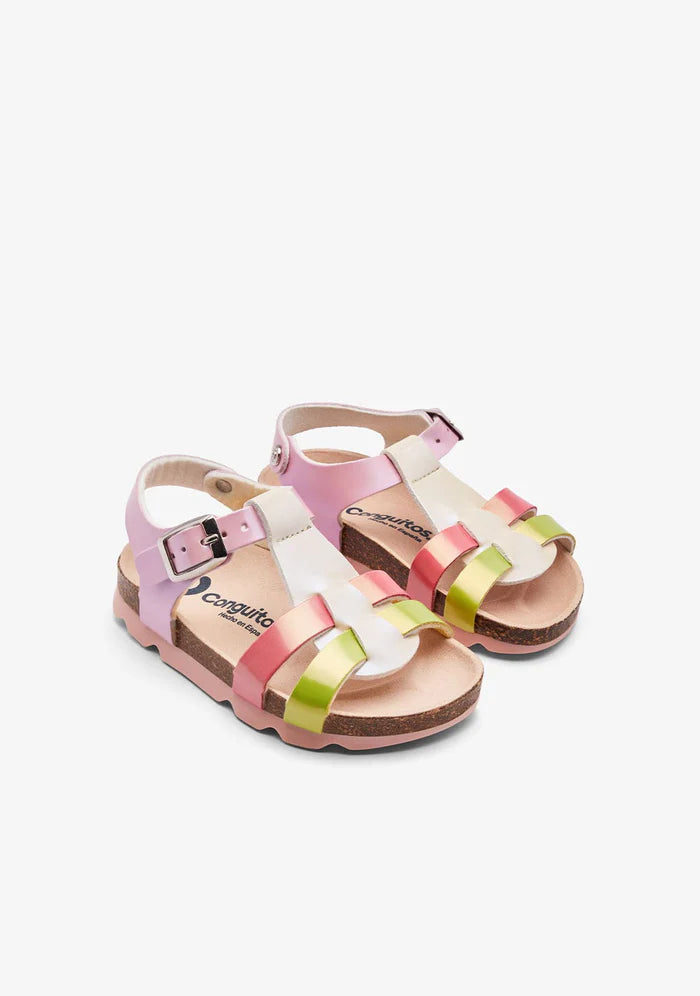 Multicolor irridescent straps sandals