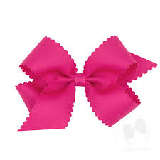 Shocking pink scallop edge grosgrain bow(HPK)