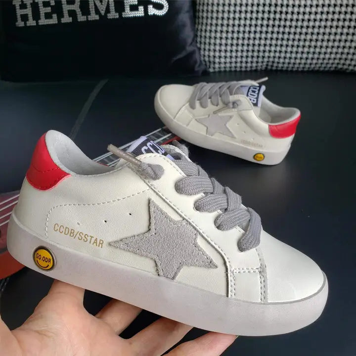 White with Grey star sneakers with red details