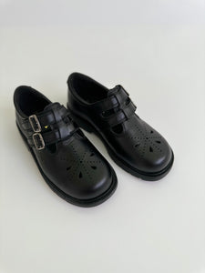 Black double straps with velcro school shoe chunky sole (4)