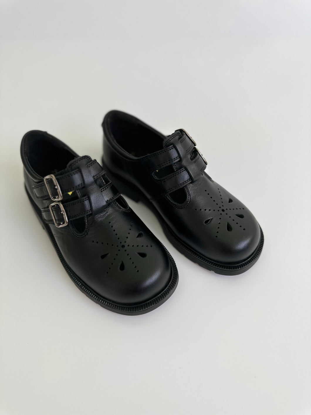 Black double straps with velcro school shoe chunky sole (4)